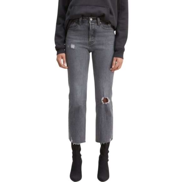 Levi's Denim - 97  LEVI'S WEDGIE STRAIGHT DISTRESSED GRAY JEANS WOMEN'S SIZE 26